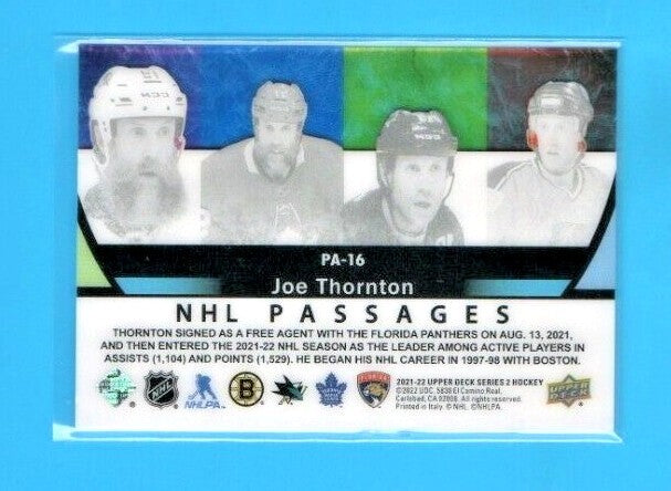 2021-22 UD Series 2 NHL Passages #PA-16 Joe Thornton - Florida Panthers