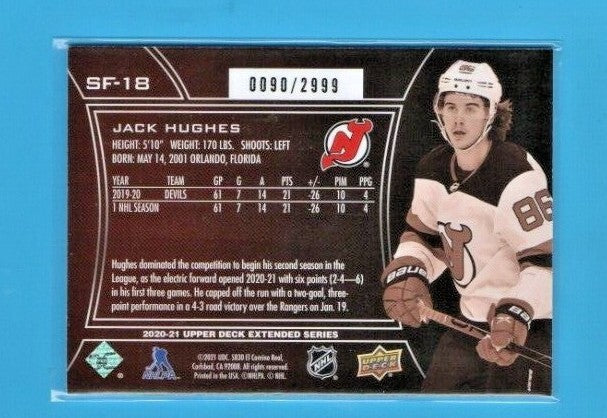 2020-21 UD Extended JACK HUGHES 0090/2999 SPX Finite #SF-18 - N.J. Devils