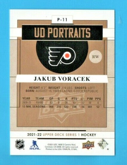 2021-22 Upper Deck Portraits Black and White #P11 Jakub Voracek 192/250 - Flyers