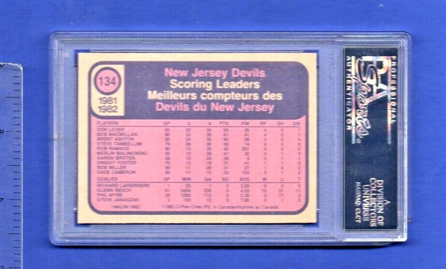 1982 O-Pee-Chee #134 STEVE TAMBELLINI Team Lead PSA 9 Mint | New Jersey Devils