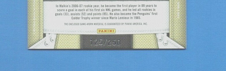 10-11 Certified Fabric of the Game #EM Evgeni Malkin 125/250 Pittsburgh Penguins