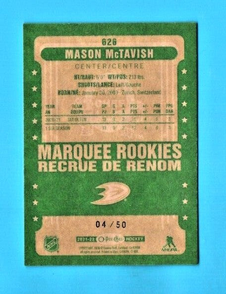 Mason McTavish 2021-22 Upper Deck 2 #626 O-Pee-Chee  Retro Neon Green RC #04/50