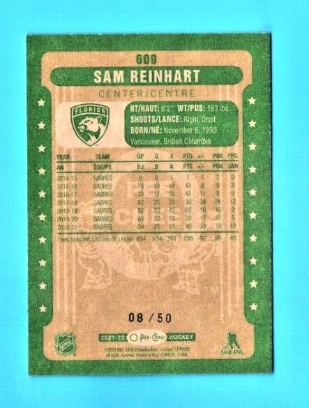 SAM REINHART   2021/22 O-Pee-Chee Retro update    #609(NEON GREEN)  08/50