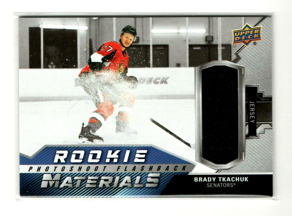 2020-21 UD Series 2 Brady Tkachuk Rookie Materials Jersey Photoshoot Flashback 2