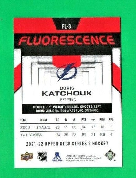 2021-22 UD Series 2 Hockey Boris Katchouk   Fluorescence RED   FL-3  Tampa Bay