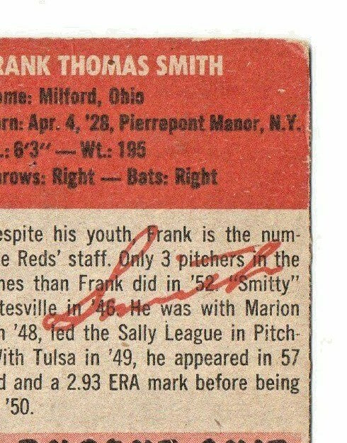  1953 Topps Set Break # 116 Frank Smith - Cincinnati Reds Pitcher