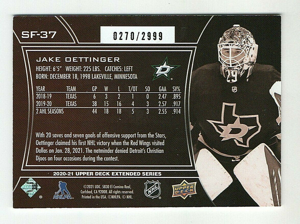 2020-21 UD Extended Series SPxFINITE  #SF-37 - Jake Oettinger  - 0270/2999 Stars