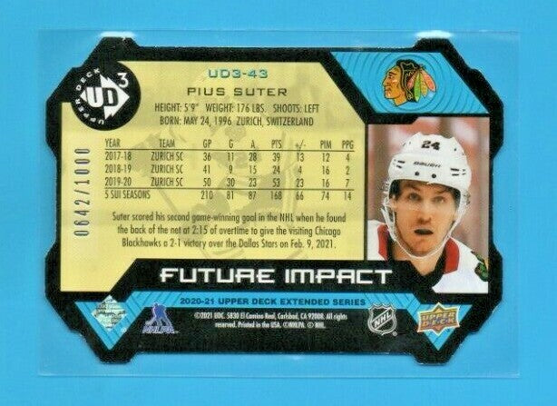 Pius Suter   2020-21 upper deck extended series UD3-43 Future impact - 0642/1000