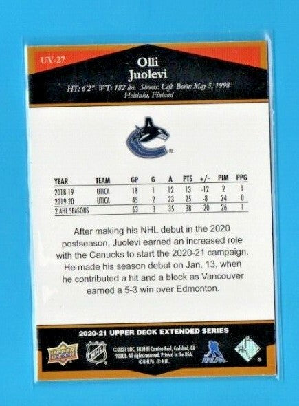 2020-21 Upper Deck Extended Ultimate Victory Rookie #UV-27 Olli Juolevi  - 05/25