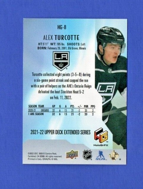 2021-22 Upper Deck Extended Alex Turcotte HoloGrFX Gold HG-8  Los Angeles Kings