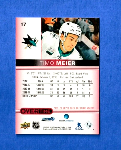 2019-20 Upper Deck Overtime Red #17 Timo Meier 86/99  San Jose Sharks
