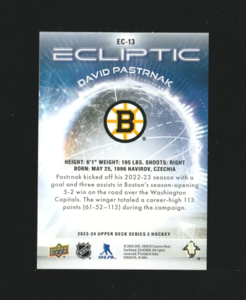 2023-24 UD Upper Deck Series 2  Ecliptic Ec-13 -  David Pastrnak - Boston Bruins