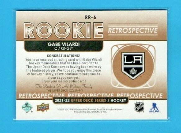Gabe  Vilardi 2021-22 UD Series 1 RR-6  Rookie Retrospective  Jersey Black Patch