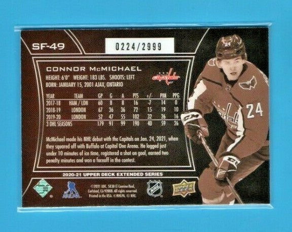 2020-21 UD Extended Series SPx FINITE Connor McMichael SF-49 0224/ 2999 - Caps