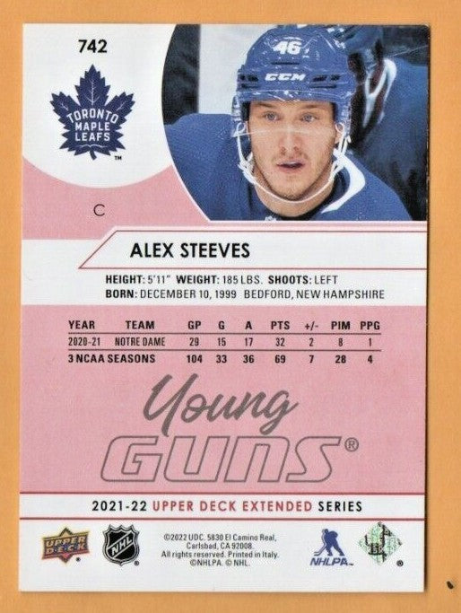 2021-22 Upper Deck Extended EXCLUSIVES YOUNG GUNS  Leafs ALEX STEEVES 055/100