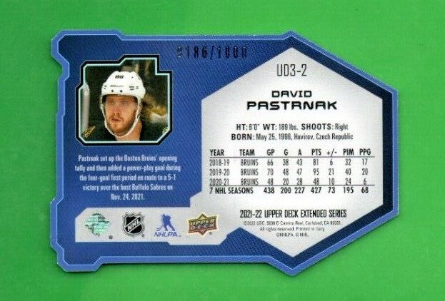  David Pastrnak 2021-22 Upper Deck Extended UD3 SILVER 0186/1000 Bruins  #UD3-2