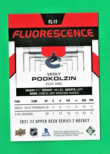 2021-22 UD Series 2 Hockey  Vasily Podkolzin  Fluorescence  RED    FL-11 Canucks