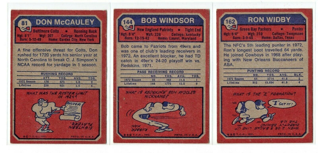 1973 Topps Football Lot of 9 VG-EX 