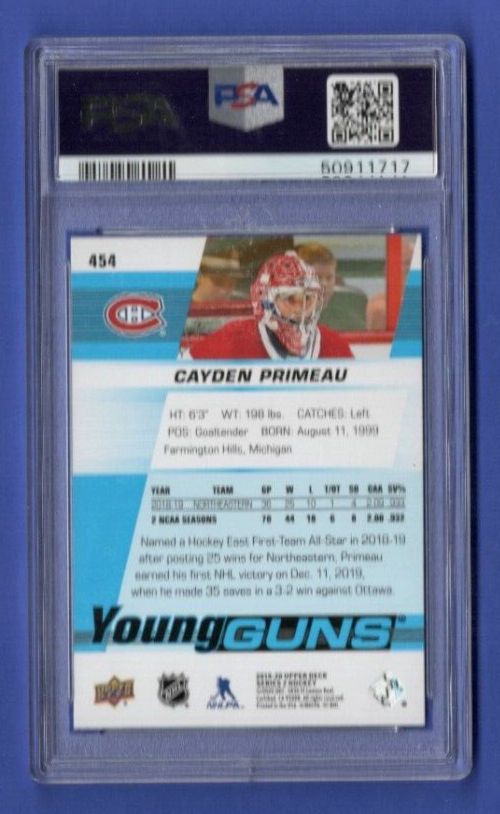 2019-20 Upper Deck #454  Cayden Primeau Young Guns Rookie RC PSA 10  -  Montreal