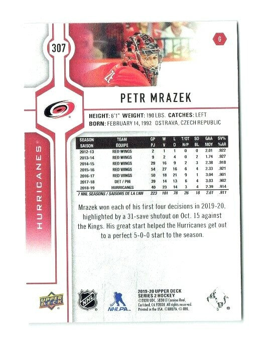 2019-20 Series 2 Exclusives Parallel #307 Petr Mrazek 052/100 Carolina Huricanes