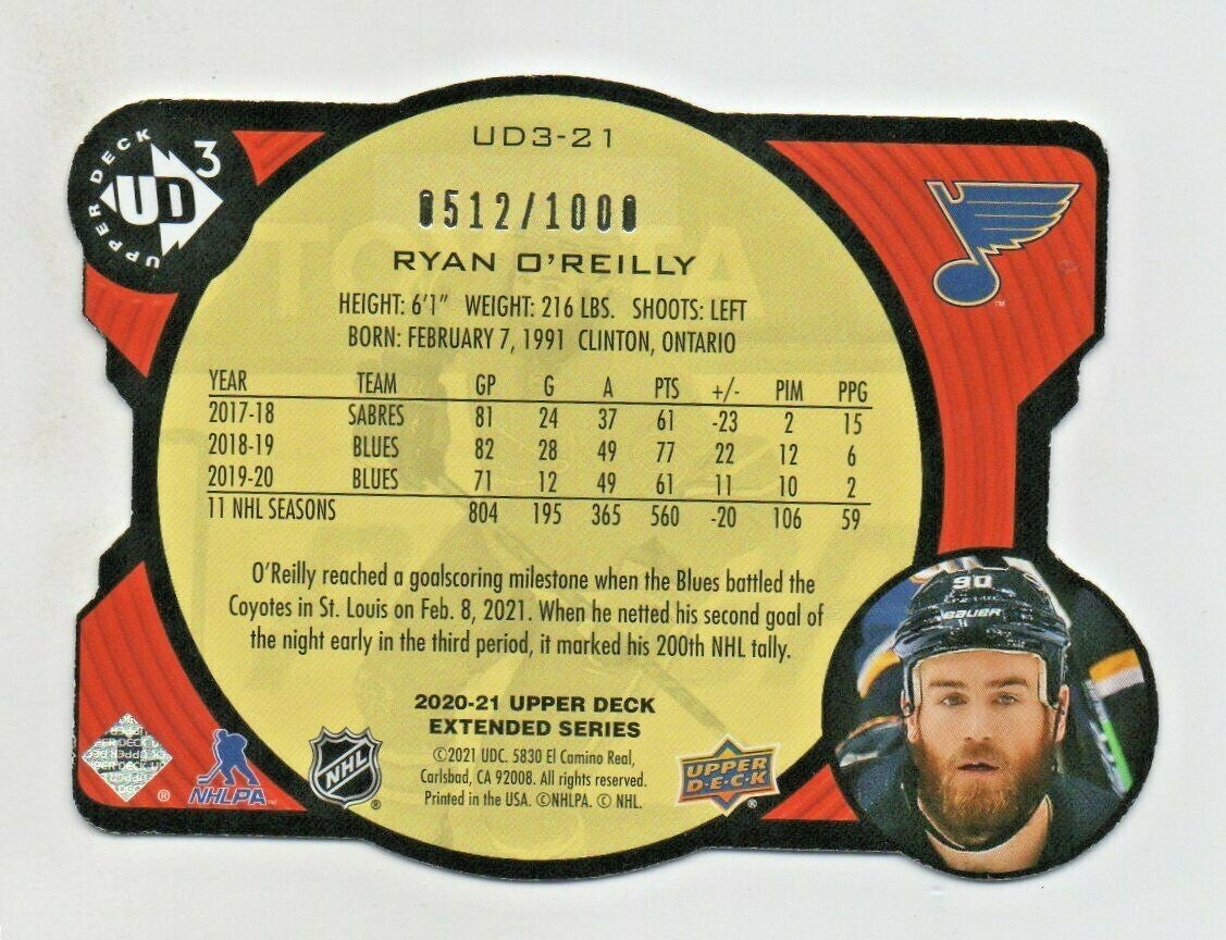2020-21 Upper Deck Extended Series  Die-Cut   0512/1000 Ryan O'Reilly #UD3-21