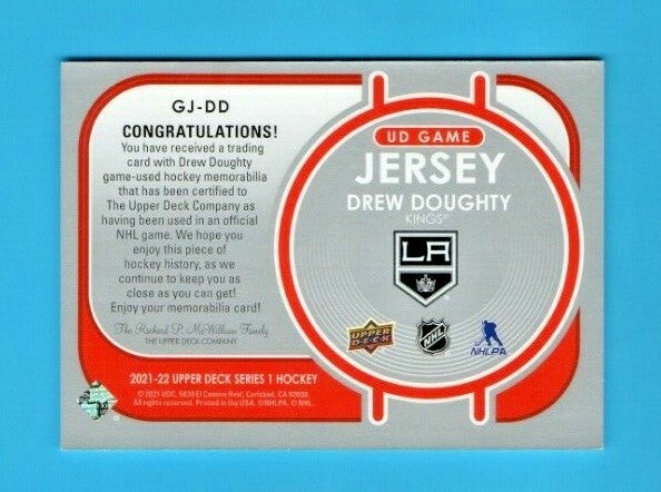2021-22 Upper Deck Series 1 Drew Doughty UD Game Jersey # GJ-DD  Kings   - White