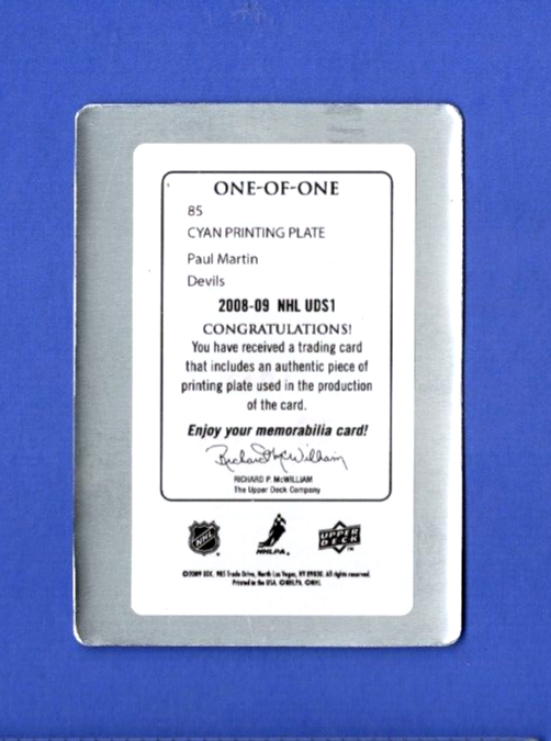 2008-09 Upper Deck Paul Martin  1/1 Cyan  Printing Plate SSP  1 of 1  New Jersey