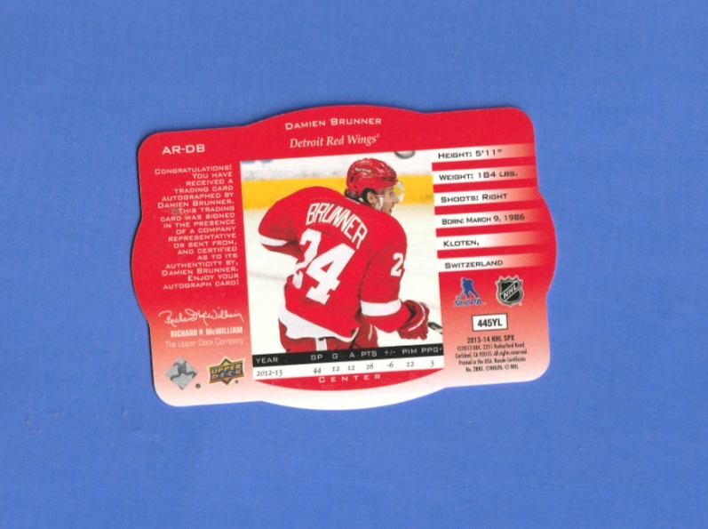 2013-14 SPx 96-97 Retro Autographs Damien Brunner Auto Detroit Red Wings #AR-DB