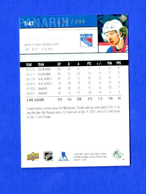 2021-22 Ud series 3 extended ARTEMI PANARIN retro HG 52/100  Rangers
