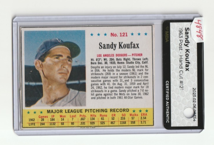 1963  JELLO   -   Sandy Koufax #121 - Los Angeles Dodgers  -  MBA AUTHENTIC