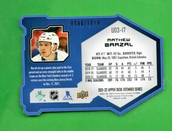Mathew Barzal 2021-22 Upper Deck Extended UD3 SILVER 0966/1000 Islanders #UD3-17