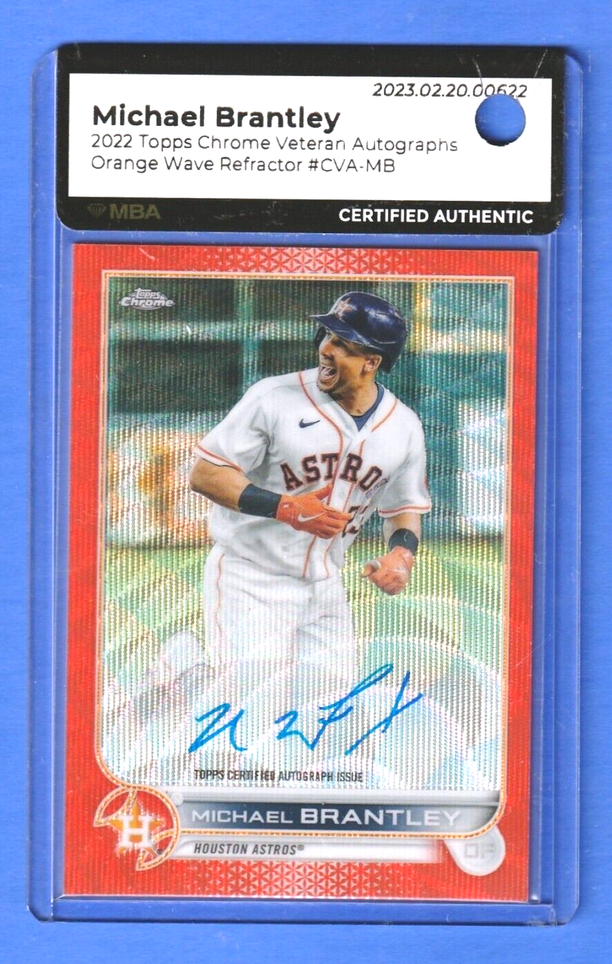 2022 Topps Chrome Orange Wave Refractor Michael Brantley AUTO /25  MBA AUTHENTIC