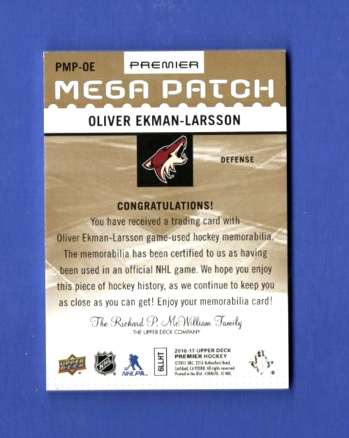 2016-17 Premier Mega Patch Chest Logos 09/23 Oliver Ekman-Larsson #PMP-OE