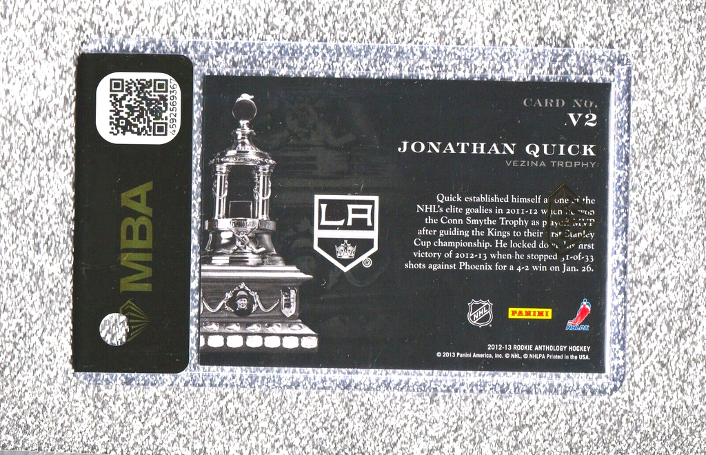 2012 Panini Contenders Vezina Contenders Jonathan Quick /999 #V2   MBA AUTHENTIC