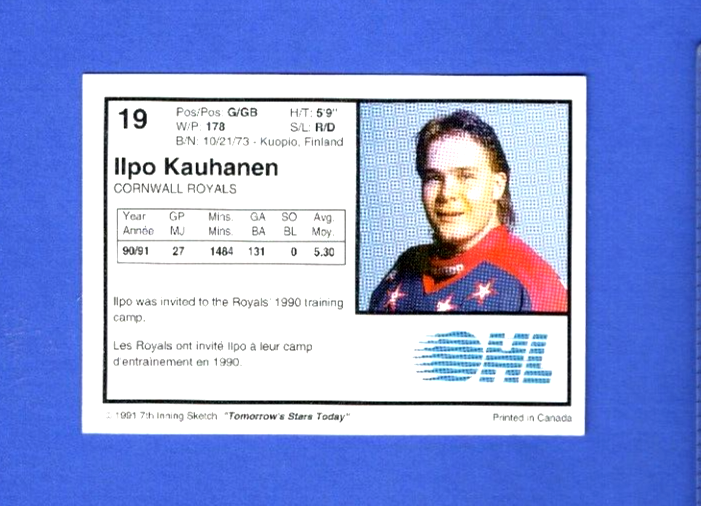 1991-92 7th Inning Sketch  -  OHL  -  Ilpo Kauhanen   -   Cornwall Royals   #19