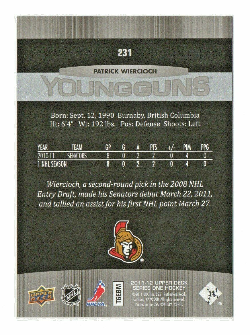 2011-12 Upper Deck UD Series One Young Guns YG Patrick Wiercioch #231 Senators
