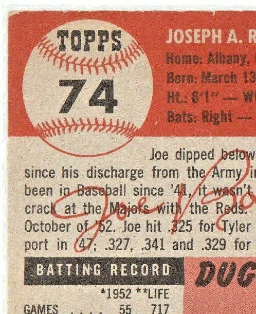 1953 TOPPS # 74 JOE ROSSI  --  PITTSBURGH PIRATES  Catcher  --  VG-EX 