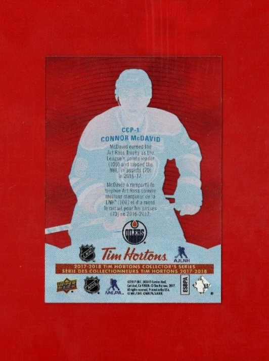 2017-18 Connor McDavid Tim Hortons  Clear Cut Phenoms Insert Card #CCP-1  Oilers