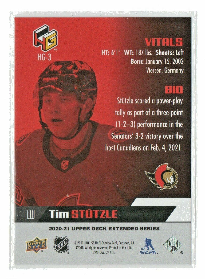 TIM STUTZLE - 2020/21 UPPER DECK EXTENDED SERIES HoloGrFx Silver ROOKIE