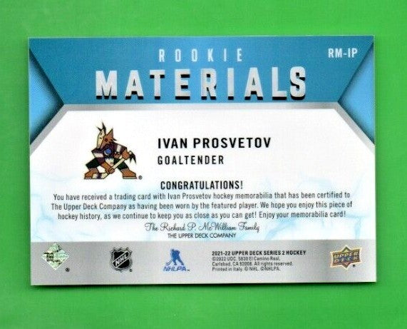 Ivan Prosvetov 2021-22 Upper Deck Series 2 Rookie Materials BLACK Jersey RM-IP