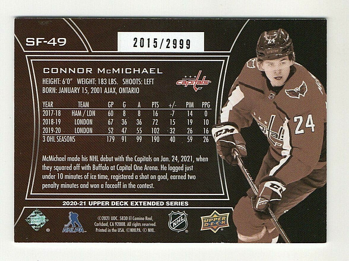 2020-21 UD Extended Series SPx FINITE Connor McMichael  SF-49  2015/ 2999 - Caps