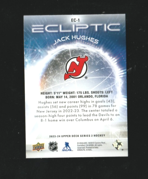 2023-24 UD Upper Deck Series 2  Ecliptic Ec-1   Jack Hughes  - New Jersey Devils