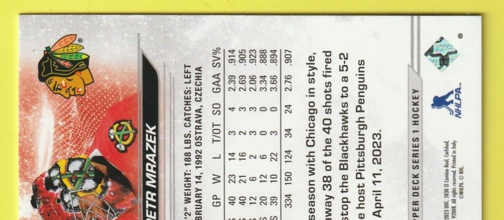 2023-24 Upper Deck  Deluxe #40 Petr Mrazek  229 /250 - Chicago Black Hawks