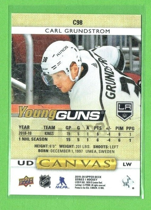 2019-20 Upper Deck  YOUNG GUNS CANVAS  -   Carl Grundstrom    -   L.A. Kings C98