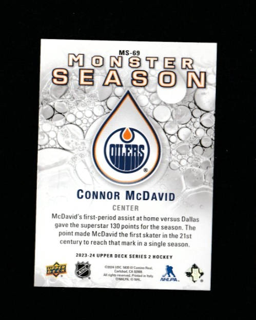 2023-24 UD Monster Season - CONNOR McDAVID - Edmonton Oilers - Card# MS-69