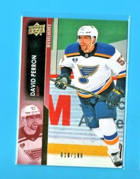 2021-22 Upper Deck Series 1 David Perron #156 UD Exclusives  SSP #010/100 Blues