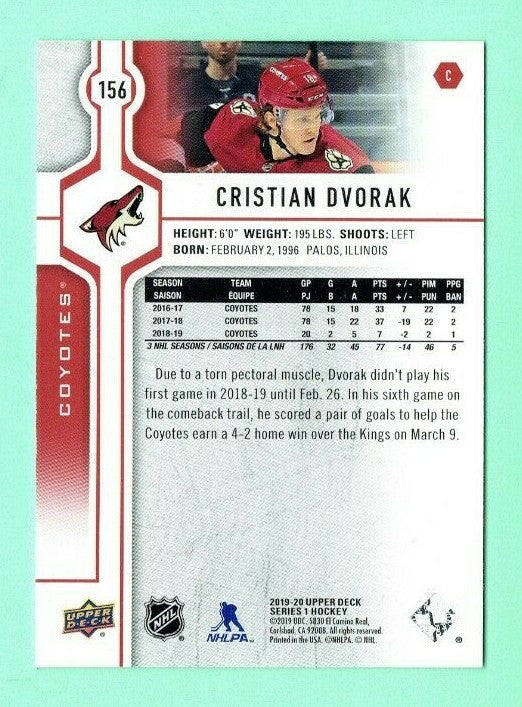 2019-20 Upper Deck Series 1  Exclusives 085/100 CHRISTIAN DVORAK Arizona Coyotes