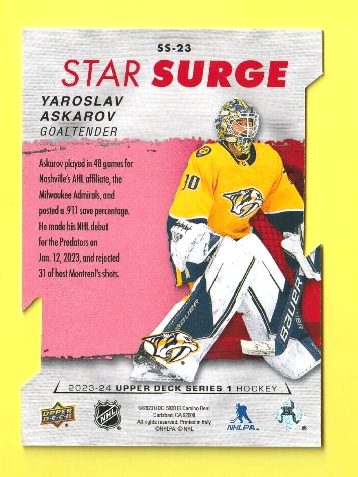 Yaroslav Askarov   -   Star Surge *RED*  DIE-CUT  - SS-23  - 2023-24 UD Series 1