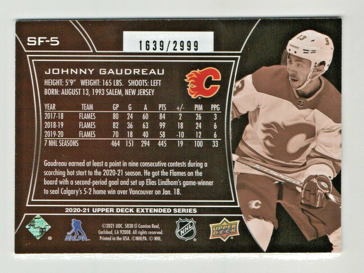 2020-21 Upper Deck Extended Series SPx Finite Johnny Gaudreau #SF-5 #d 1639/2999