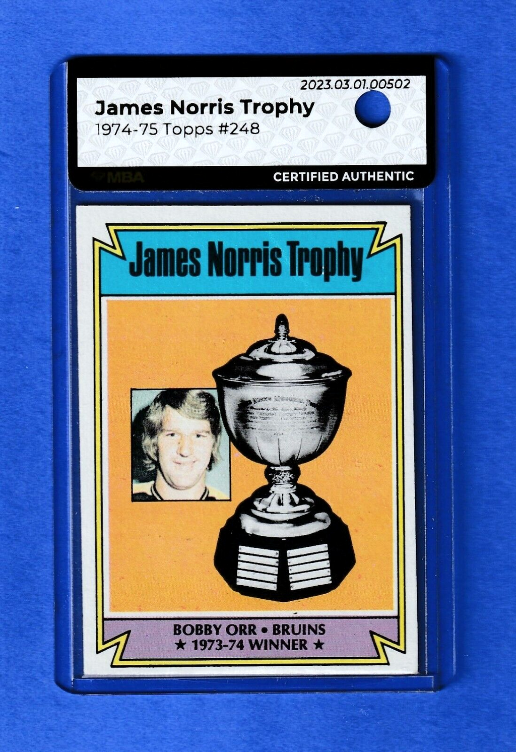 1974 Topps Hockey  -  Bobby Orr  -  NORRIS TROPHY #248   -  MBA AUTHENTIC